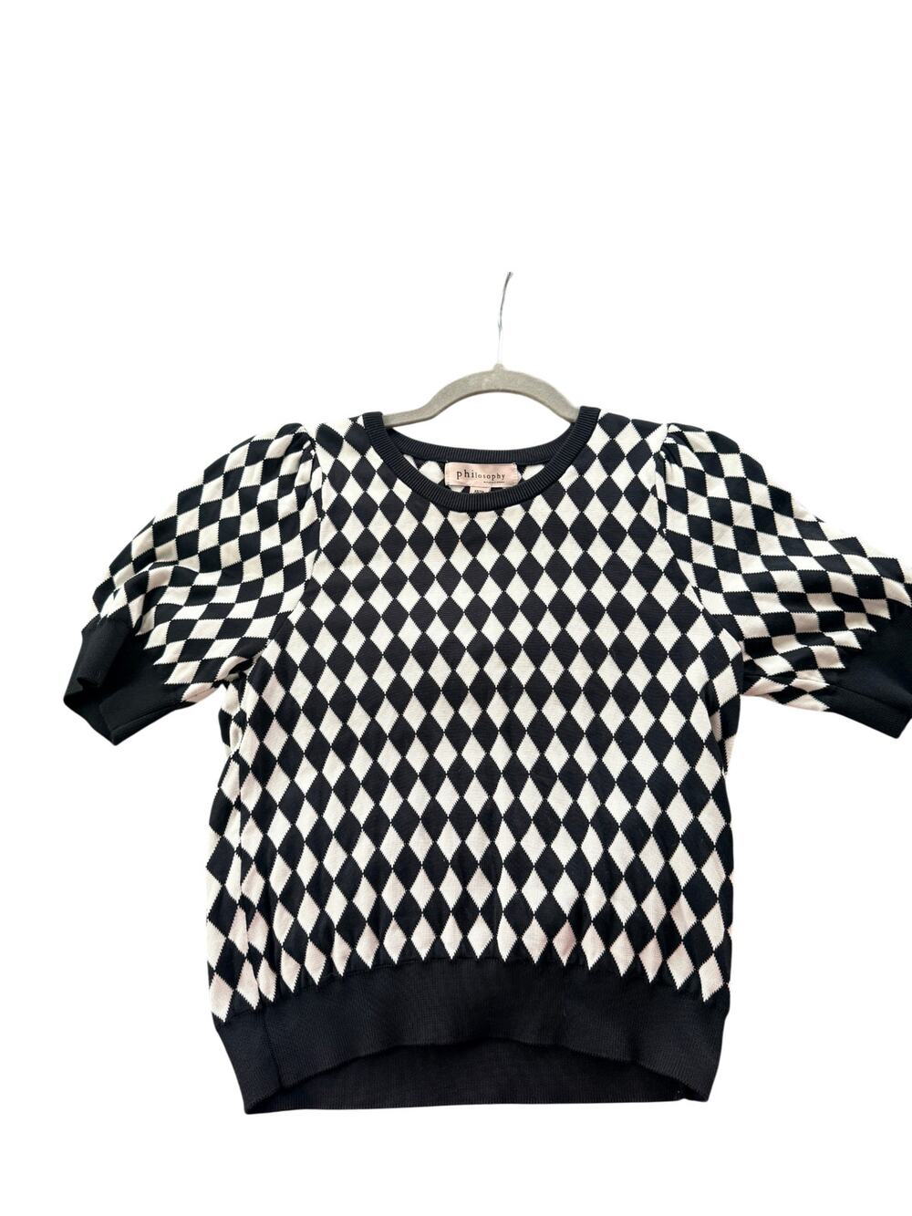 Philosophy Women’s XS Sweater Black White Geometric Pattern Crew Neck Knit Retro